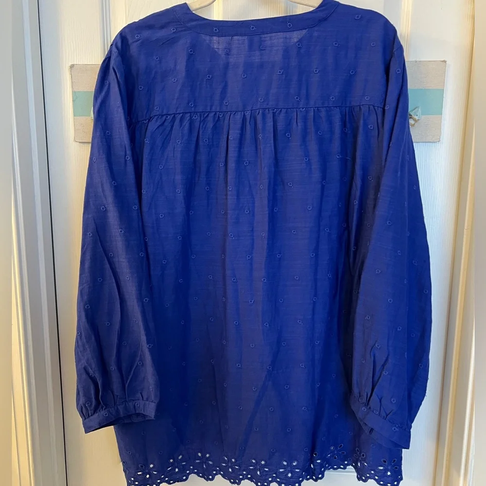 Old Navy Blue Boho Top w/Scalloped Eyelet Trim Sz XL NWT